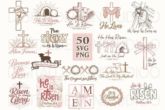 Christian Easter SVG Bundle, He is Risen Illustrations