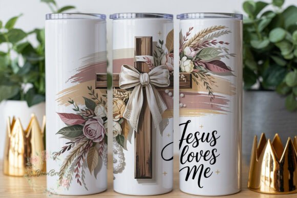 Floral Cross Jesus Loves Me Tumbler