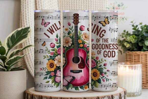 Guitar Floral Christian Tumbler Wraps