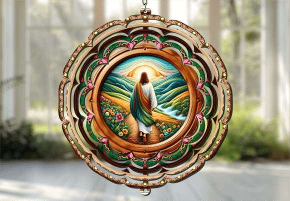 Jesus Walking in Garden Wind Spinner for Crafts