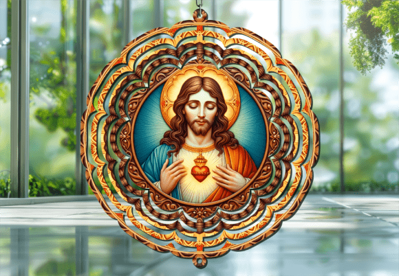 Sacred Heart of Jesus Sun Wind Spinner in Crafts