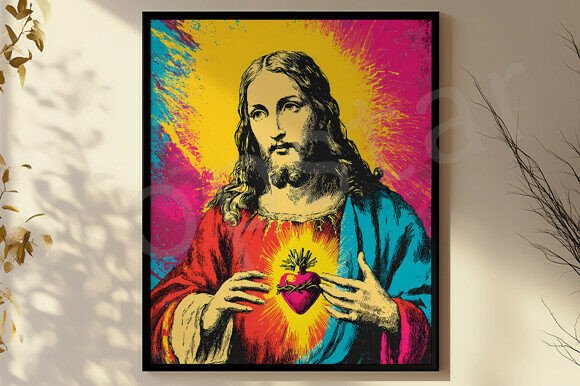 Sacred Heart Wall Art Jesus Pop Art Illustrations