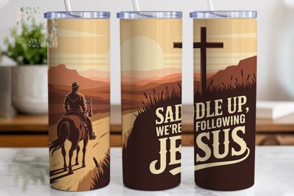 Western Christian Cowboy Tumbler Wrap for Branding & Marketing